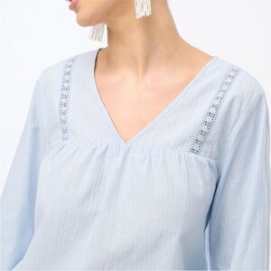 J. Crew Sky Blue Blouse with Lace Accents